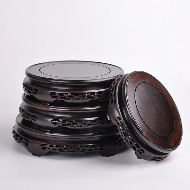BLACK SOLID WOOD Display pedestal Round Hollow stand vase teapot Base