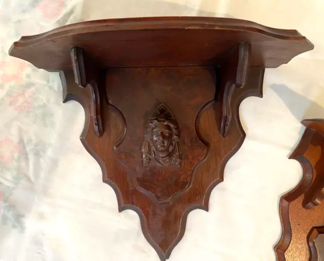 Antique Victorian Walnut Hand Carved Walnut Wall Shelf Pair 12"x13"x6" 3