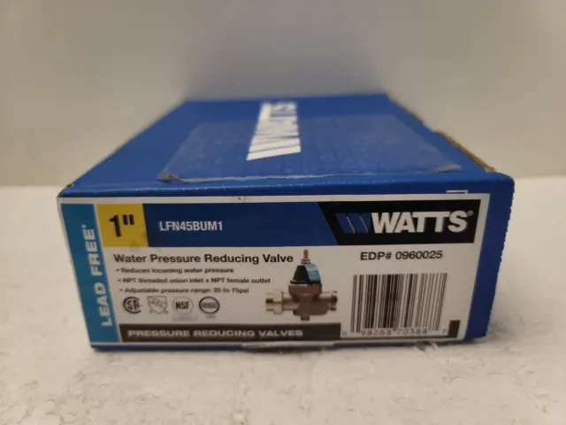 Water Pressure Reducing Valve Watts Lfn45Bum1, 1" Led-Free