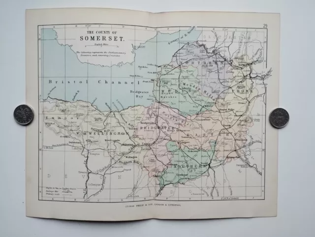 Antique/Vintage County Map of SOMERSET - Phillips Handy Atlas , 1887