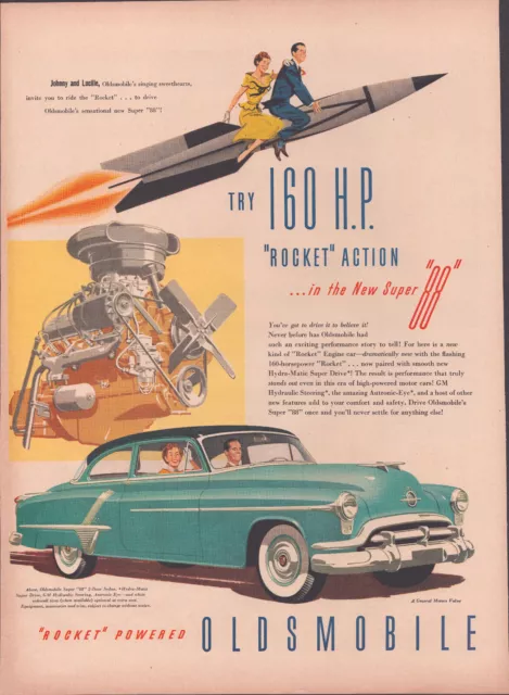 1952 Oldsmobile Vintage Print Ad - "Rocket" Action - Super 88