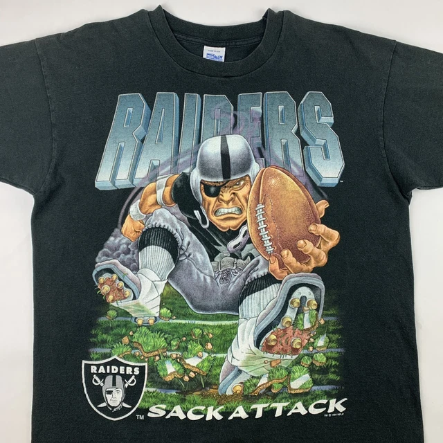 T-shirt Vintage NFL Los Angeles Raiders 1994 Sack Attack - Taille M - Joueur Bo Jackson - Officiel Salem Sportswear