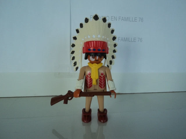 PLAYMOBIL vintage chef indien avec coiffe plumes carabine set 3395 de 1989 #1