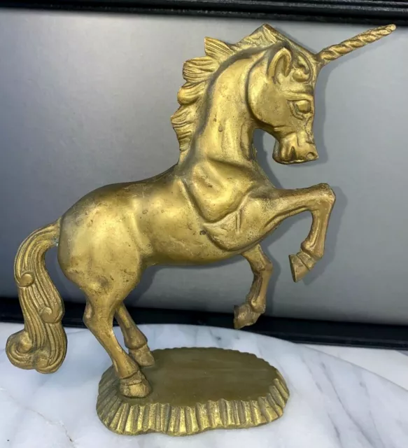Vintage Brass Unicorn Horse Hollywood Regency Style Figurine 6 x7 Mini Sculpture