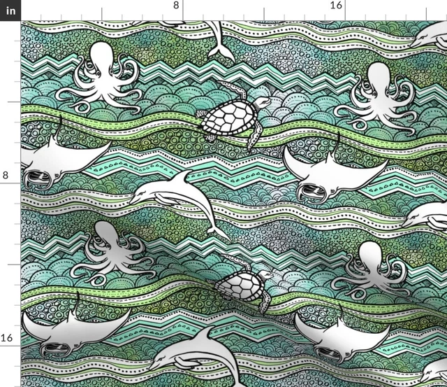 Sea Turtle Manta Ray Ocean Life Dolphin Octopus Spoonflower Fabric by the Yard