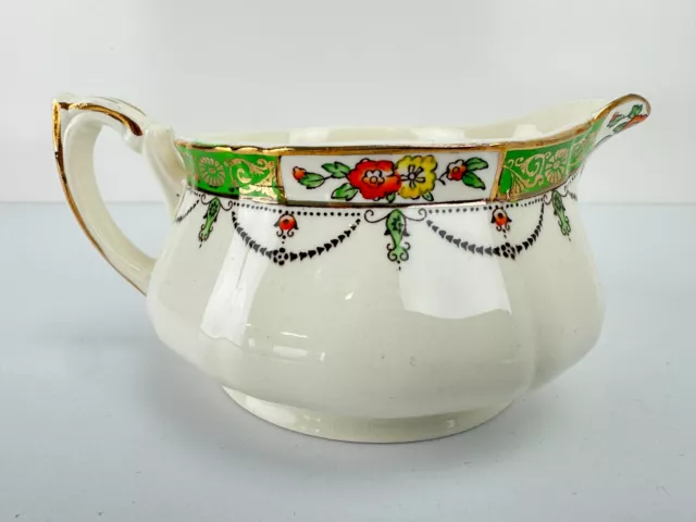 Vintage 1920s ALFRED MEAKIN Osiris Solway Green & Gold Gravy Jug Boat