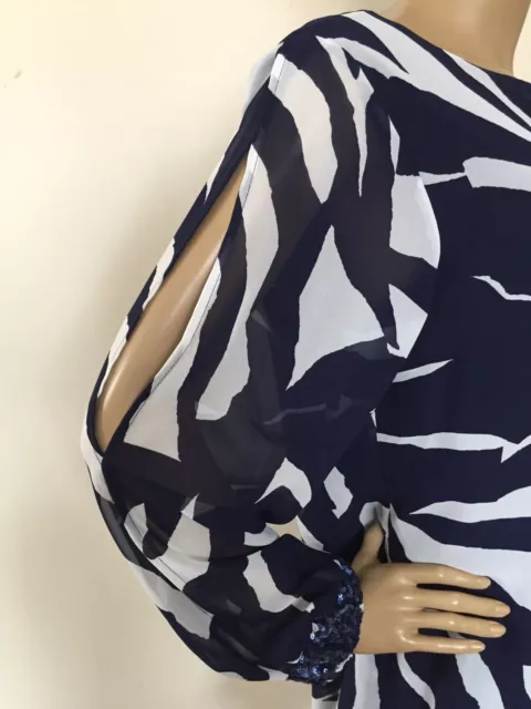 Robe Tunique Femme Neuve Imprimé Fransa Zèbre Marine & Ivoire Fête Taille Uk 14 Us10 3