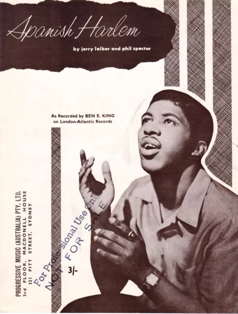 Ben E. King-Spanish Harlem-1961 Sheet Music-Original Australian issue-Sample