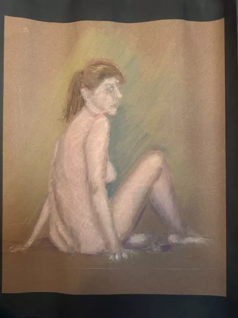 Grand dessin Pastel  " femme nue " signé