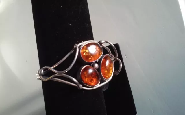 Poland Artisan 925 Sterling Silver Genuine Cognac Baltic Amber Adjust Bracelet