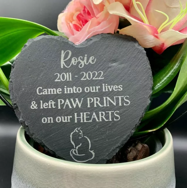 Personalised Engraved Slate Stone Heart Pet Memorial Grave Marker Plaque Cat