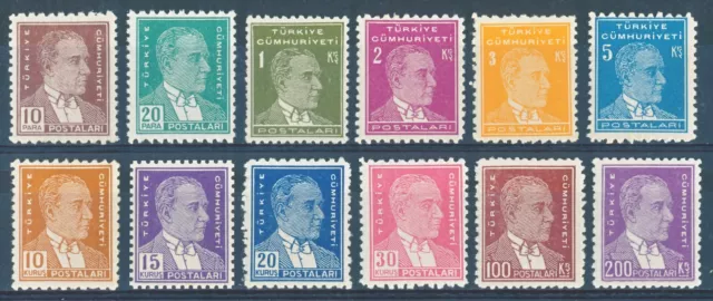 TURKEY/TURCHIA 1951 ATATURK (5°) SET OF 12v***Thick Paper, Superb MNH