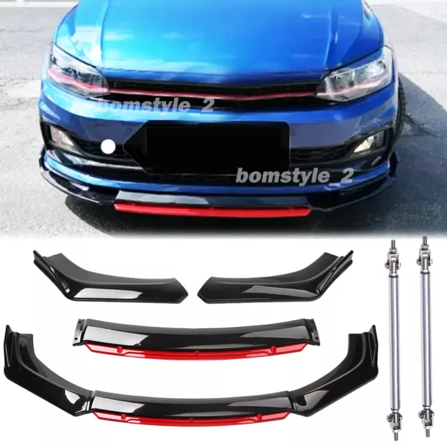 Front Bumper Lip Splitter Spoiler + Strut Rods For VW Volkswagen Polo 2003-2021