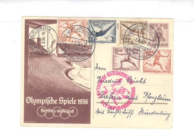 alte Zeppelin Ganzsache Luftschiff Hindenburg, 1936 LZ129 Olympia Fahrt