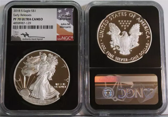 2018-S (SF) $1 One Ounce Proof Silver Eagle NGC PF 70 UC Early Releases Mercanti