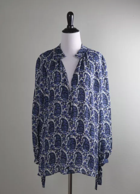 DEREK LAM 10 CROSBY X Intermix $250 Paisley 100% Silk Semi Sheer Top Size 8