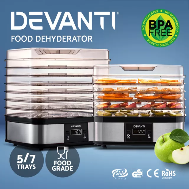 Devanti Food Dehydrators Dehydrator Beef Jerky 5/7 Trays Commercial Fruit Dryer