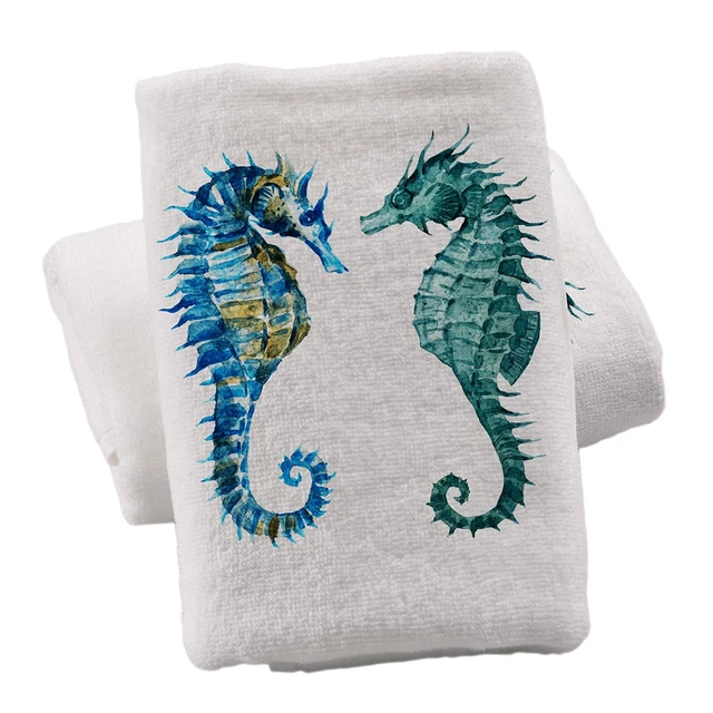 Ocean Seahorse Hand Towels for Bathroom Set of 2,Coastal Beach Decorative Finger