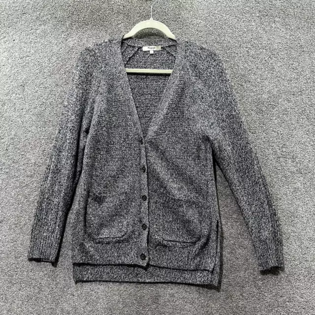 Madewell Texturework Cardigan Sweater Small Gray Marled Button Up Long Sleeve