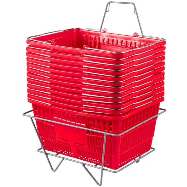 BENTISM Shopping Basket Store Baskets 21L Capacity 16.9"L with Handle 12Pcs Red