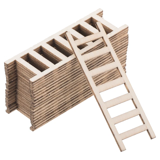 20Pcs 2.4" Miniature Wooden Ladder Dollhouse Straight Ladders, Natural Color