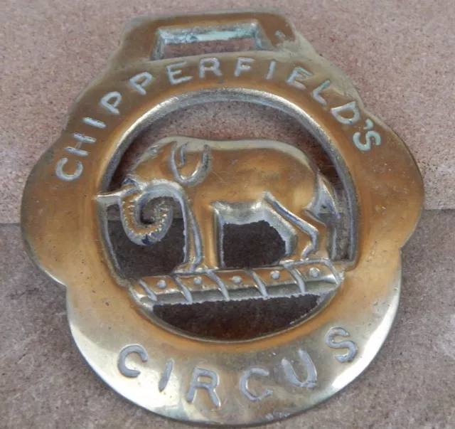 Vintage cast horse brass: Chipperfield's Circus Elephant horse Brass.brs2