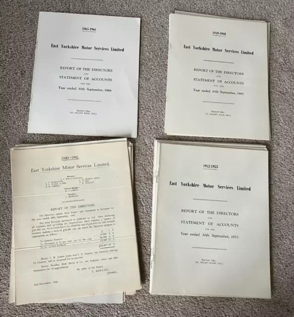 East Yorkshire Motor Services Annual Reports/Accounts 1940-1965 Believe complete