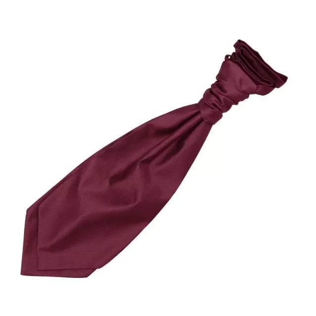 Burgundy Mens Pre-Tied Scrunchie Cravat Woven Plain Solid Check by DQT