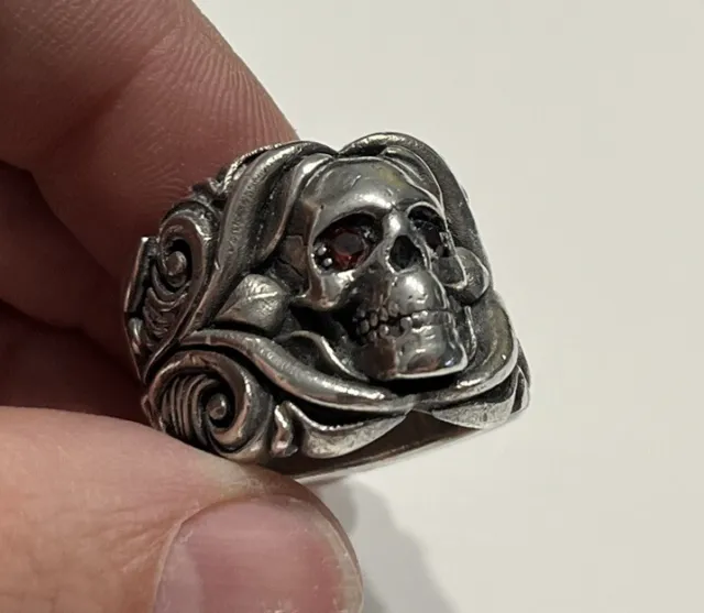 Night Rider 925 Sterling Silver Rose From The Dead Ring Sz 10 RETIRED King Baby