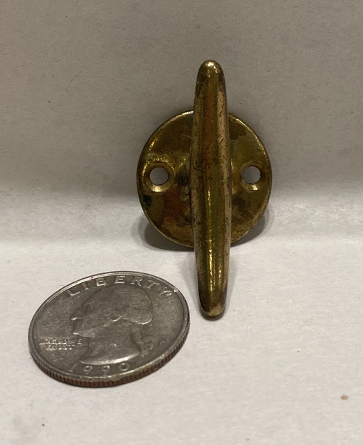 Vintage Small 1” Round Brass Cord Blind Rope Tie Down 1 1/2”’Cleat Germany