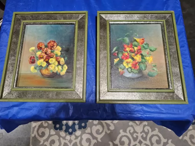 Original Pair of Oil Paintings "Flowers in Vases" by Harriett Louise Melling