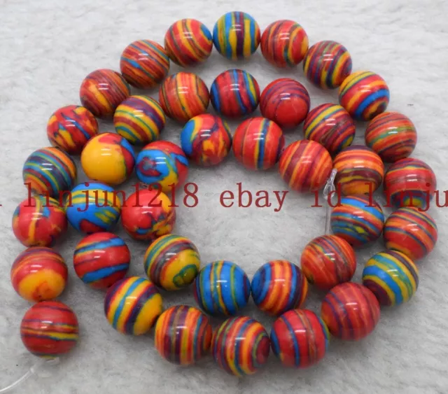 Pretty 6/8/10/12mm Red Multicolor Turquoise Round Gemstone Loose Beads 15'' AAA 3