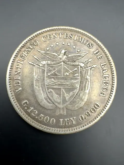 Panama 25 Centesimos 1904 .900 Silver Balboa Philadelphia Mint 2