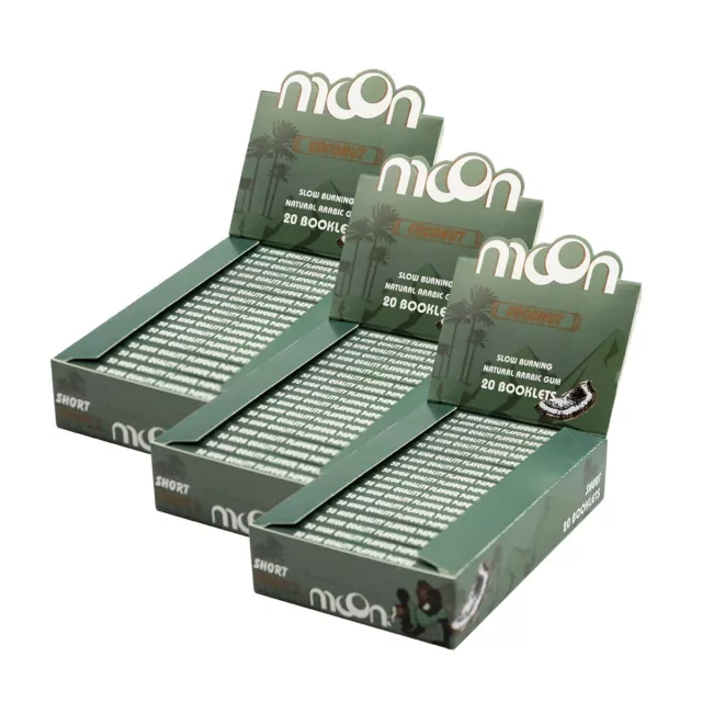 3 Box MOON Coconut Flavor Rolling Papers Short Size 70 mm Full Box Tobacco