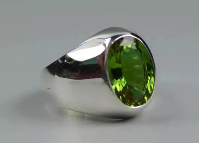 Solid 925 Sterling Fine Silver Peridot Zircon Oval Gemstone Wedding Men's Ring