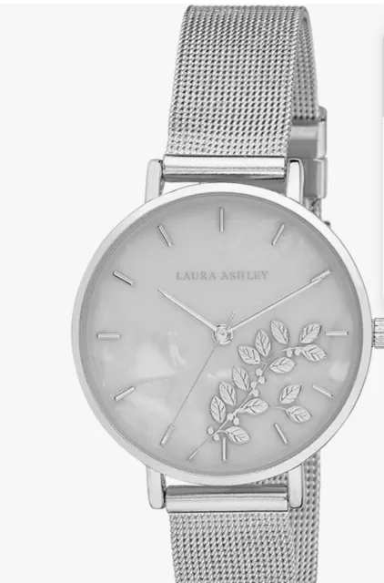 Laura Ashley Womens 32mm Engraved Floral Printed Mesh Strap Watch (LA2071)