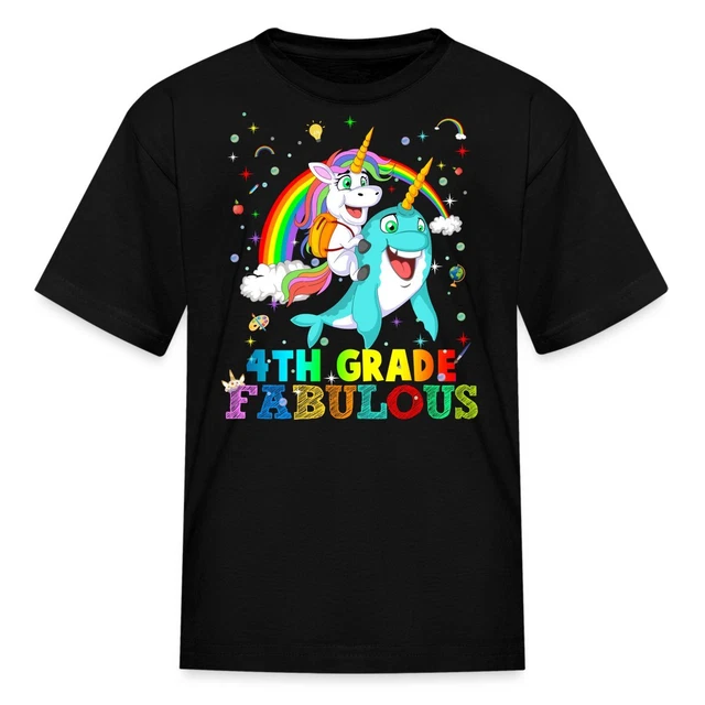 Back To School 4th Grade Fabulous Unicorn Narwhal Kids' T-Shirt