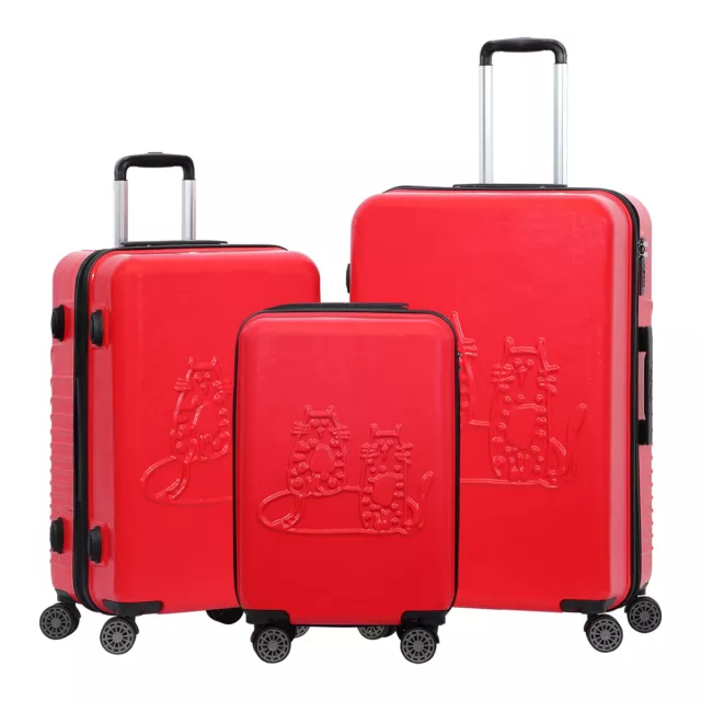 Biggdesign Cats Hardshell Spinner Luggage Set, Red, 3 Pcs.
