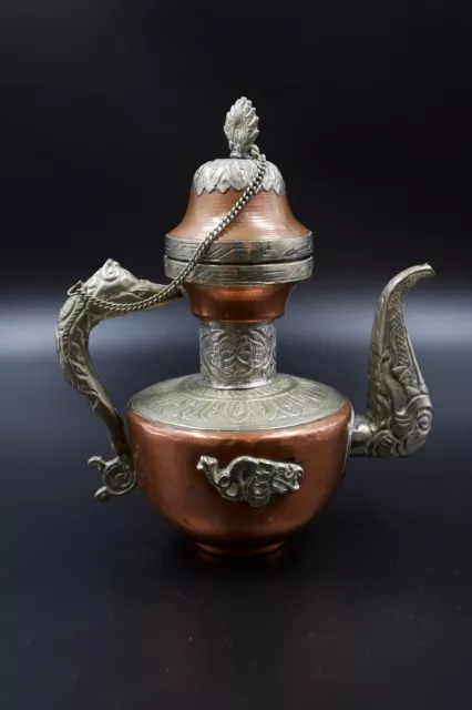 Rare Vintage Tibetan Copper and Brass Ornate Teapot