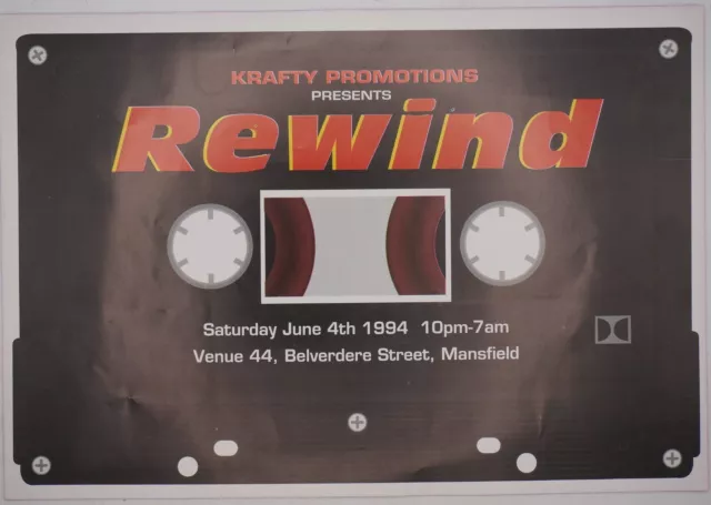 Rave Flyer -Rewind At Venue 44 Mansfield -1994-Size A5-VGC