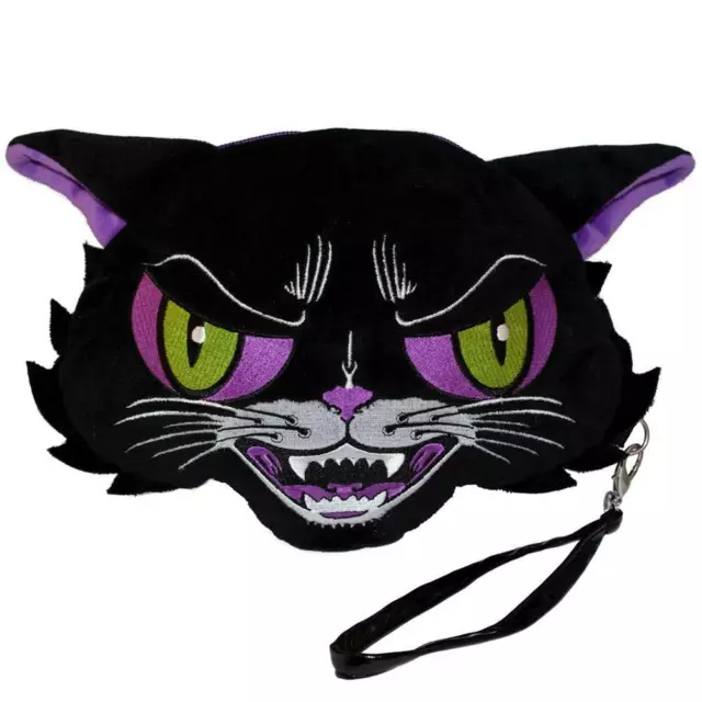 Kreepsville 666 Kattitude Cat Wristlet Goth Punk Plush Clutch Purse Bag BGWKT