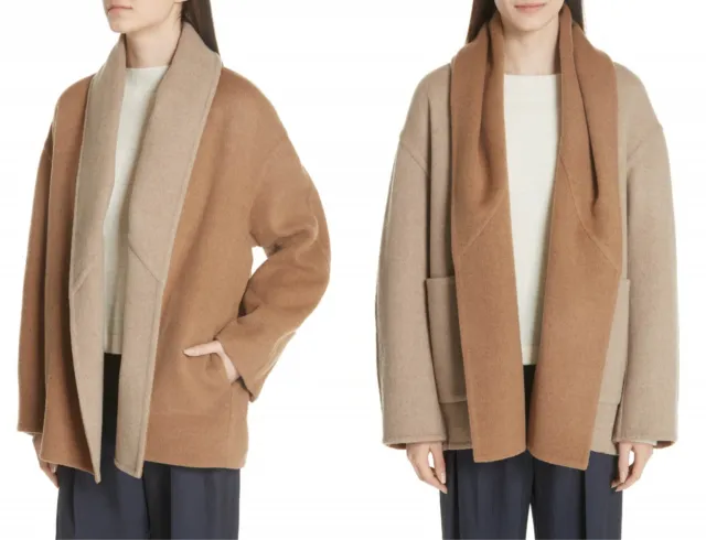 NWT Vince Reversible Shawl Collar Coat Wool Blend, Camel/Linen Size S, M, L $695