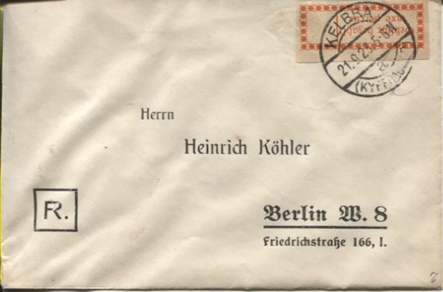 Gebührenzettel OPD Halle (Saale) 1 I d auf Brief Kelbra - Berlin (B05871)