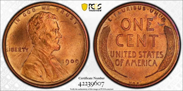 1909 VDB Lincoln Wheat Cent PCGS MS65RD