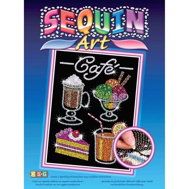 Café Paillettenbild Sequin Art 28x37cm - Nostalgie Bastelset Eiskaffee Eisbar