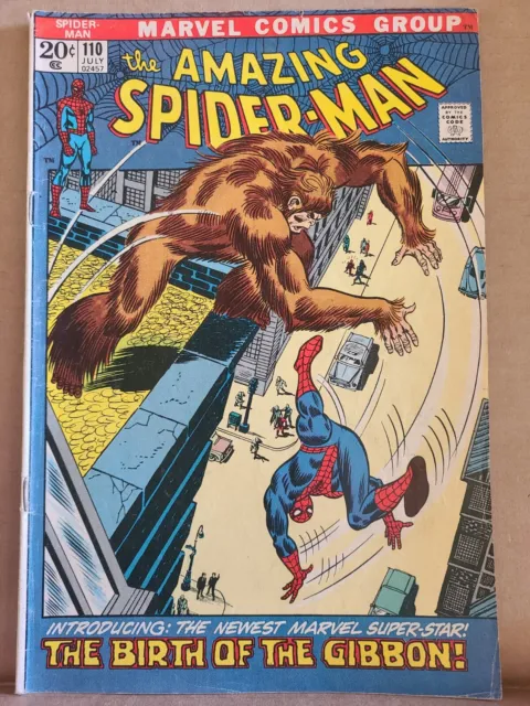 Amazing Spider-Man #110 KEY 1st  app Gibbon, last STAN LEE issue, Marvel 1972