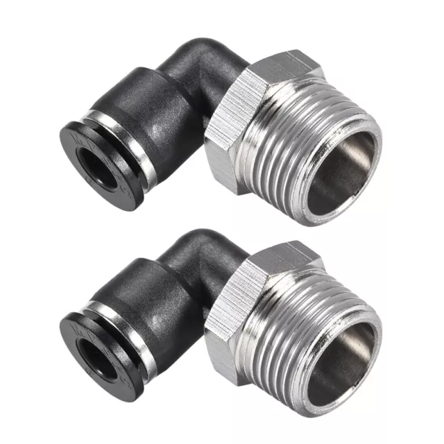 Push to Connect Tube Fitting Male Elbow 6mm Tube OD x 3/8 NPT Push Fit Lock 2pcs