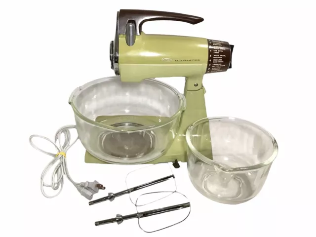 Sunbeam Mixmaster 1-7A 12 Speed Stand / Hand Mixer Avocado Green Beaters & Bowls