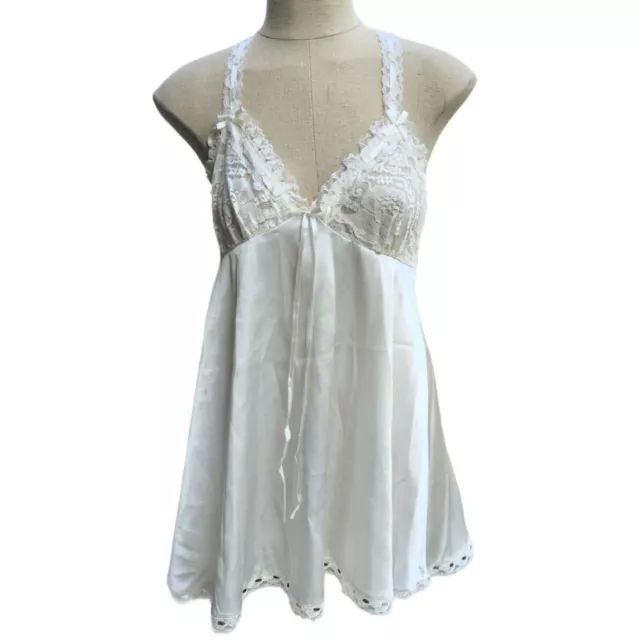 VTG VICTORIA’S SECRET Bridal Satin Chemise Negligee Nightgown Ivory ...
