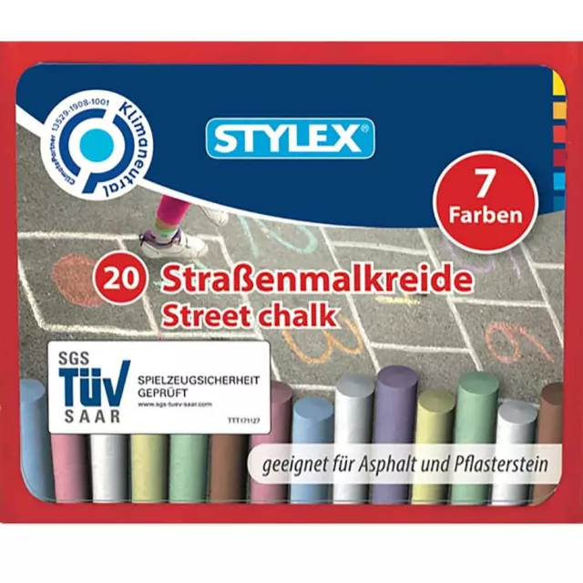 Stylex Straßenkreide 20 Stangen Jumbo bunt Malkreide Bodenkreide Kreide im Eimer 2